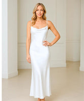 Comprar vestido longo de festa branco em cetim elegante em promoção ZARA